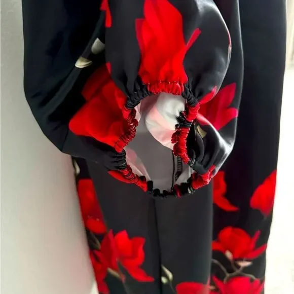 Black Dress with Red Floral Design - Picture 3 of 7
